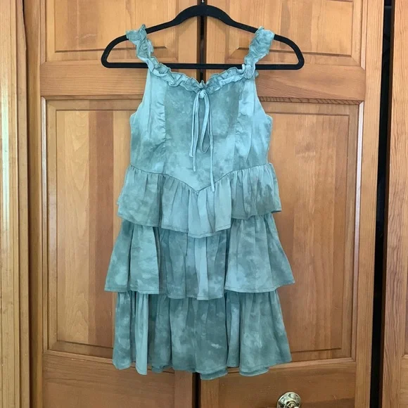 Green Ruffle Mini Dress - Picture 2 of 5